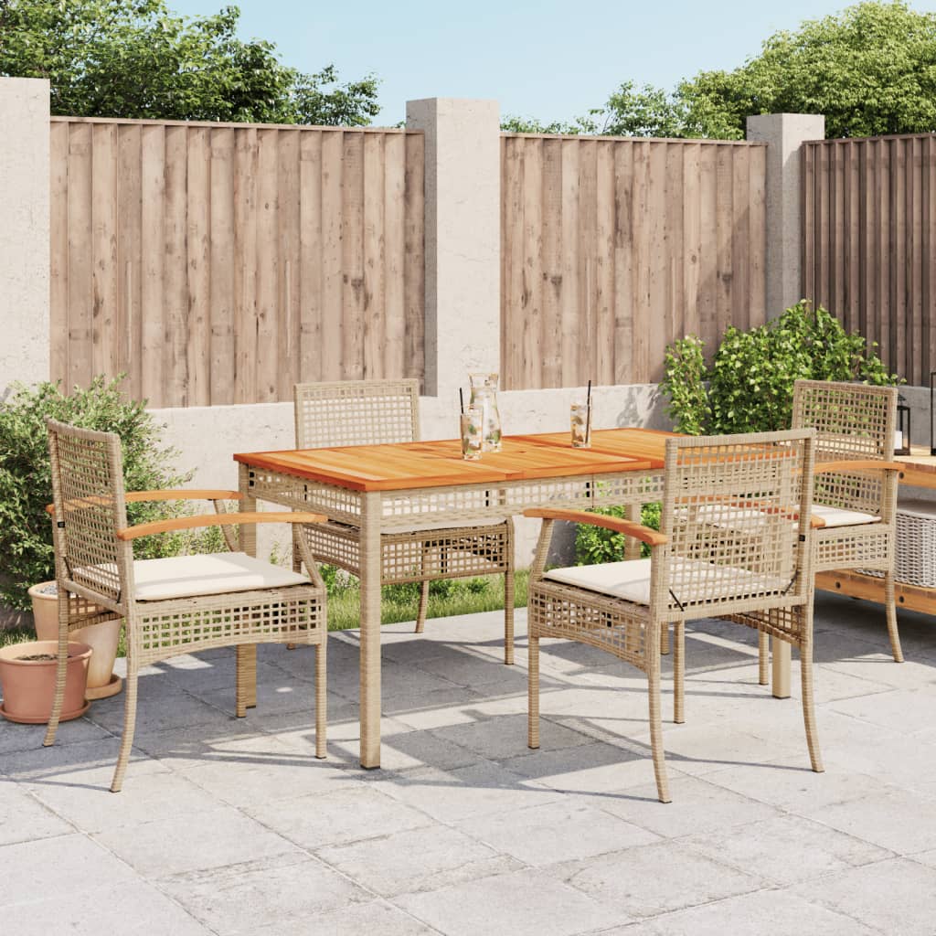 Vetonek Set comedor de jardín 5 pzas con cojines ratán sintético beige