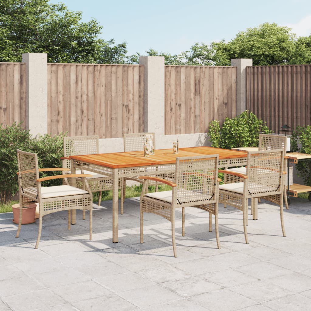 Vetonek Set comedor de jardín 7 pzas con cojines ratán sintético beige