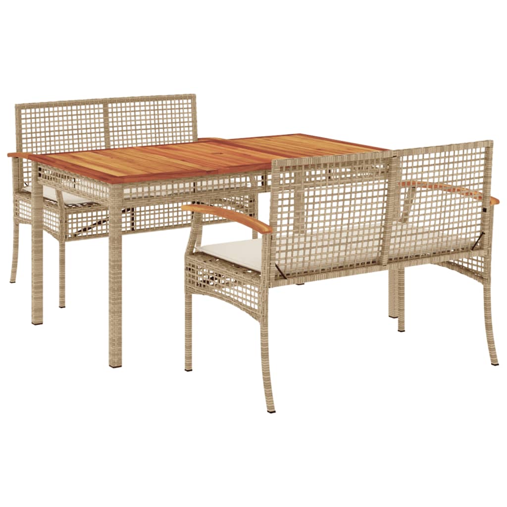 Set comedor de jardín 3 pzas con cojines ratán sintético beige - Vetonek