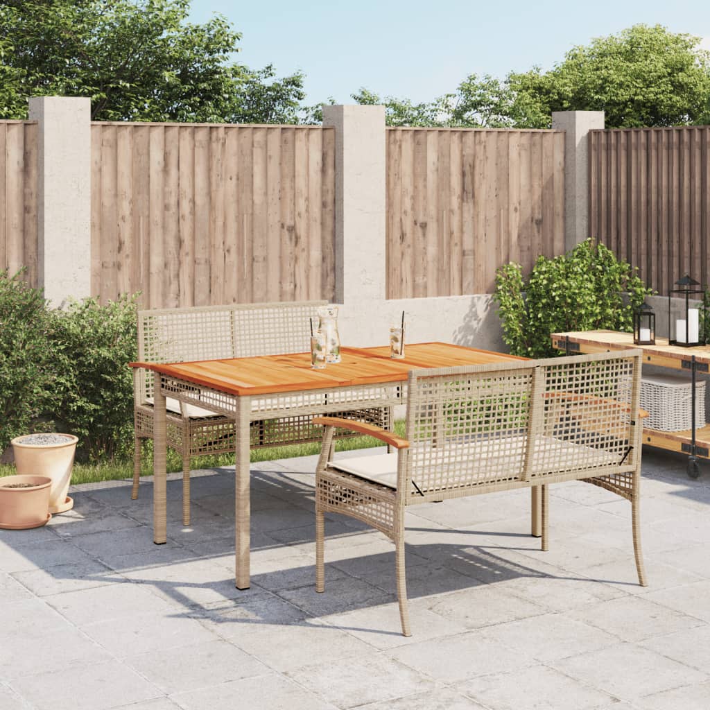 Vetonek Set comedor de jardín 3 pzas con cojines ratán sintético beige