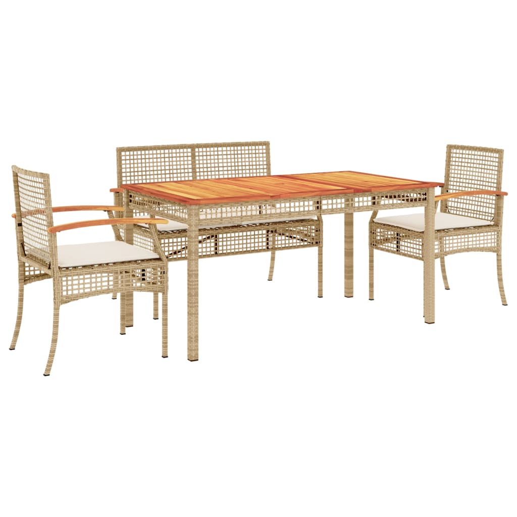 Set comedor de jardín 5 pzas con cojines ratán sintético beige - Vetonek