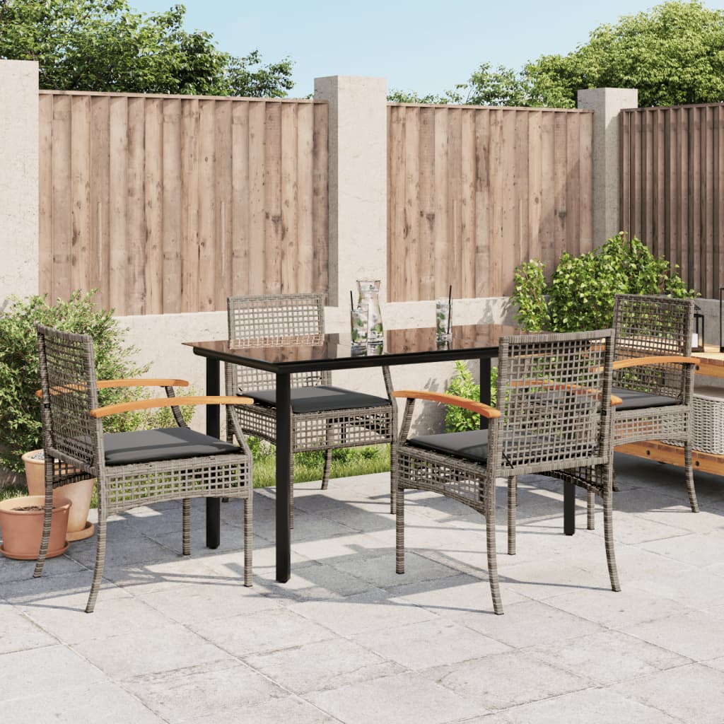 Vetonek Set comedor de jardín 5 piezas con cojines ratán sintético gris