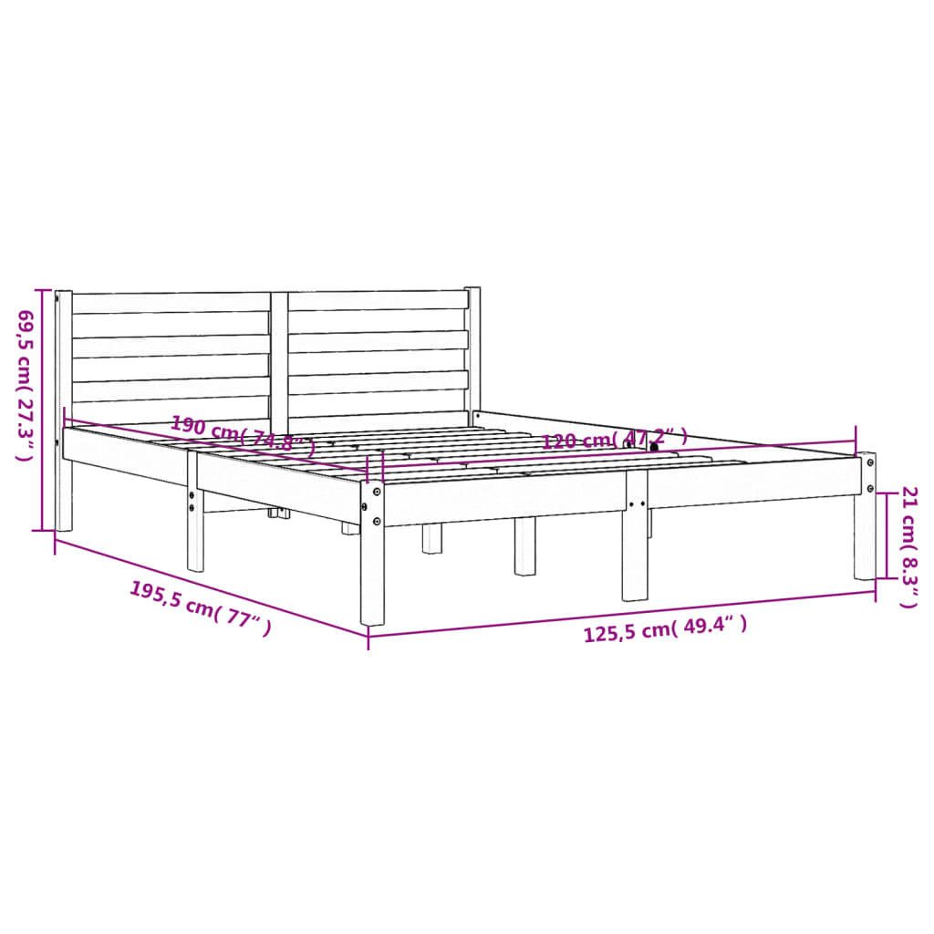 Estructura de cama sin colchón madera maciza marrón 120x190 cm