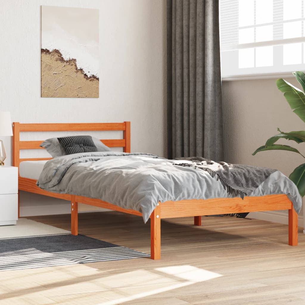 Vetonek Estructura de cama sin colchón madera de pino marrón 90x200 cm