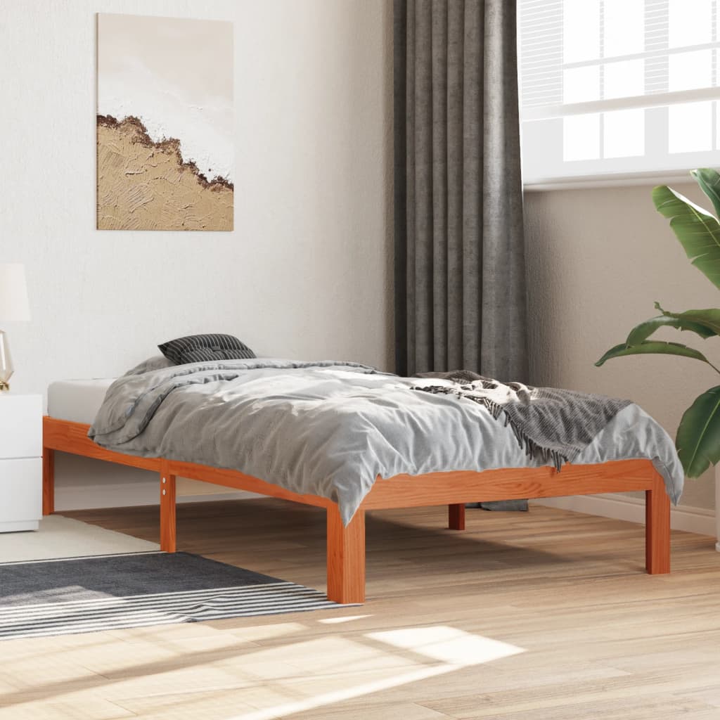 Vetonek Estructura de cama sin colchón madera maciza marrón 75x190 cm