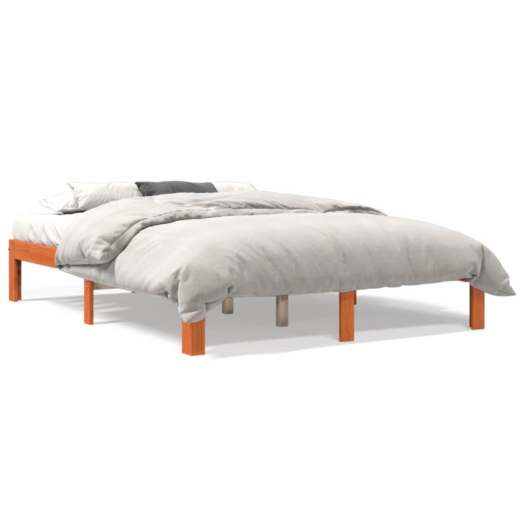 Vetonek Estructura de cama sin colchón madera maciza marrón 135x190 cm