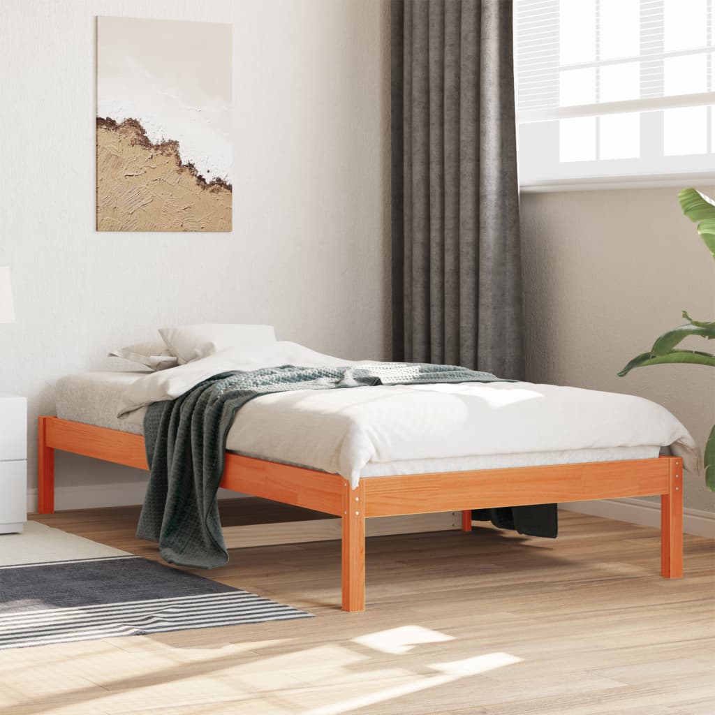 Vetonek Sofá cama sin colchón madera maciza pino marrón cera 90x200 cm