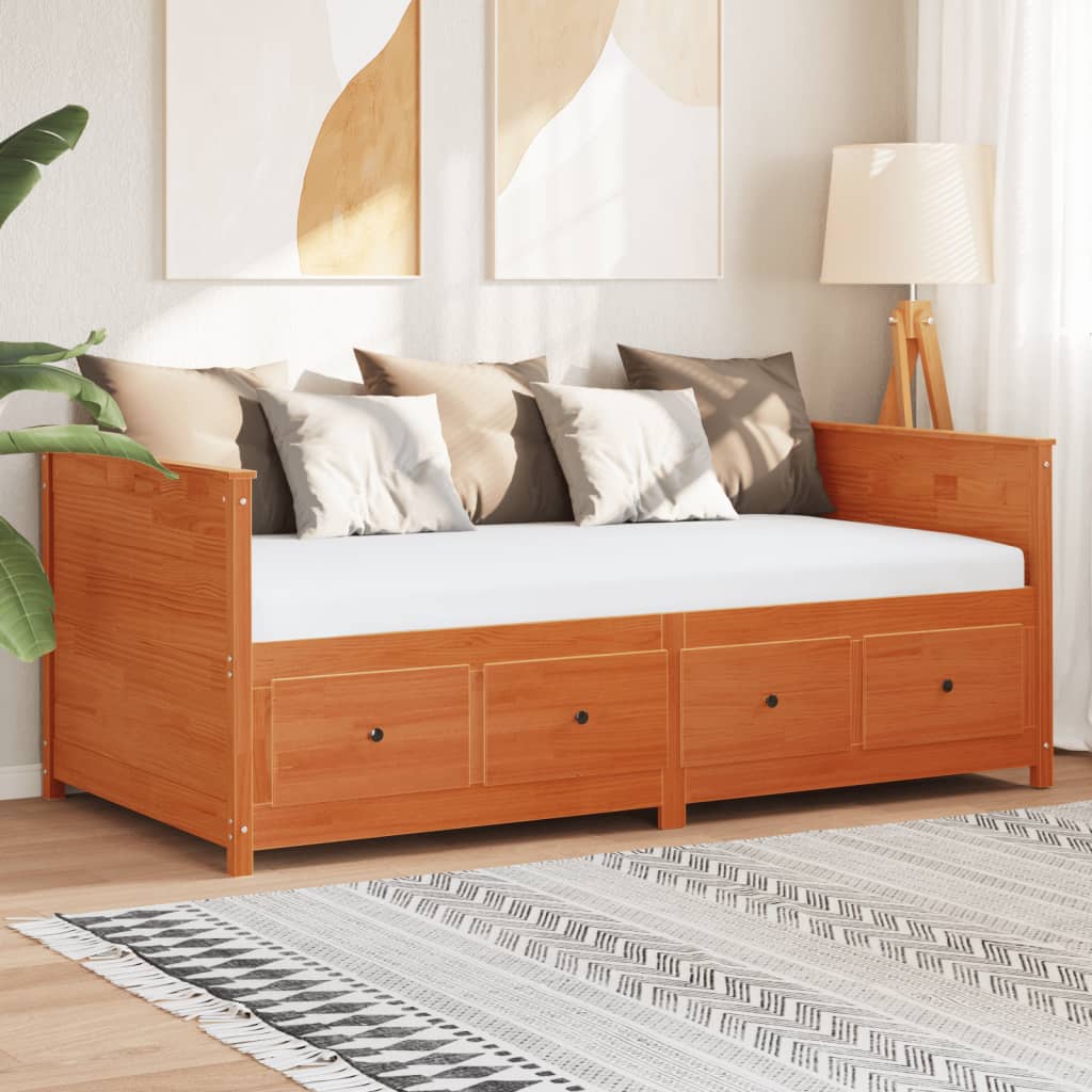 Vetonek Sofá cama sin colchón madera maciza pino marrón cera 80x200 cm