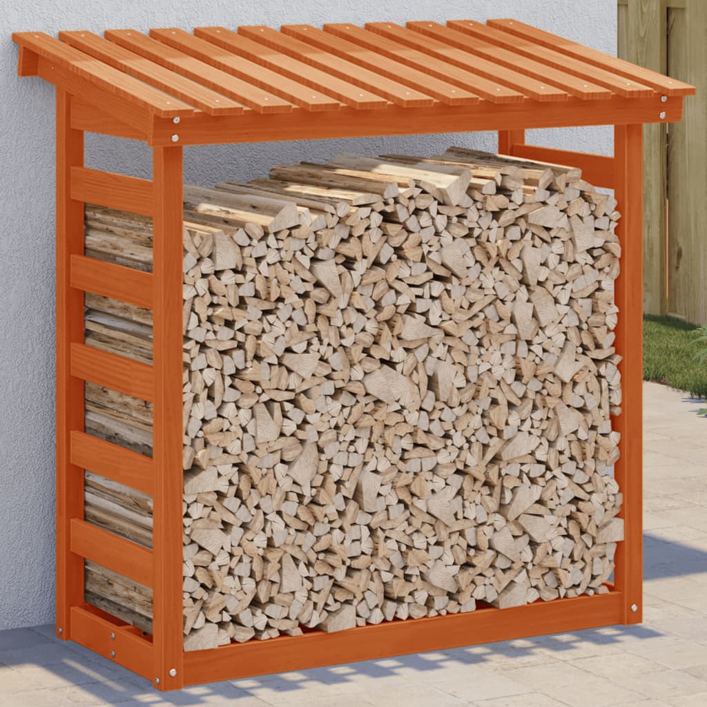 Leñero de madera maciza pino marrón cera 108x64,5x110 cm v2567 Vetonek
