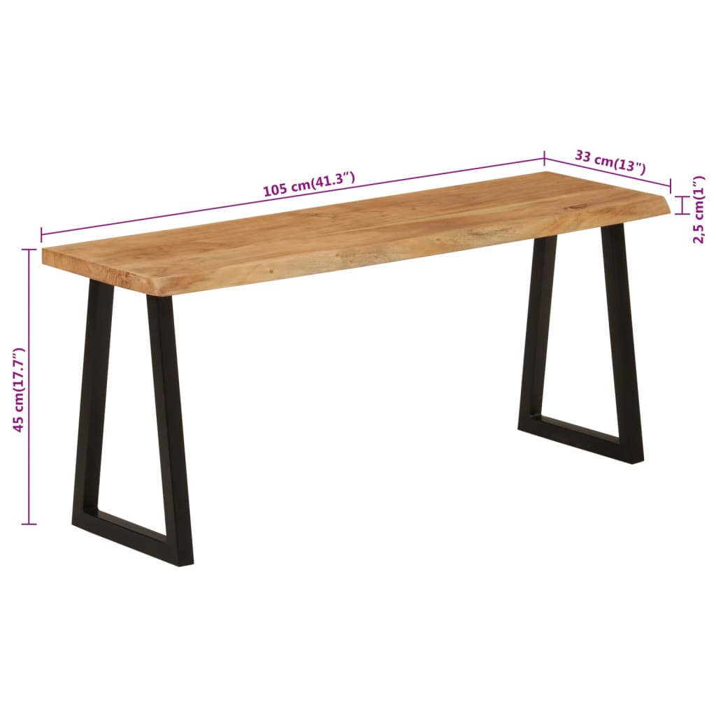 Bench with natural edge made of solid acacia wood 105 cm V4790 Vetonek