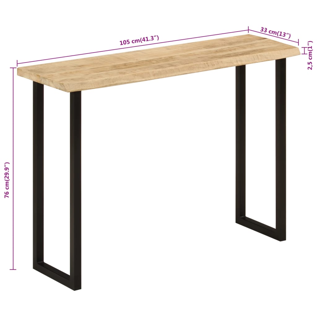 Table console avec bord naturel en bois de manguier massif 105x33x76 cm V4905 Vetonek