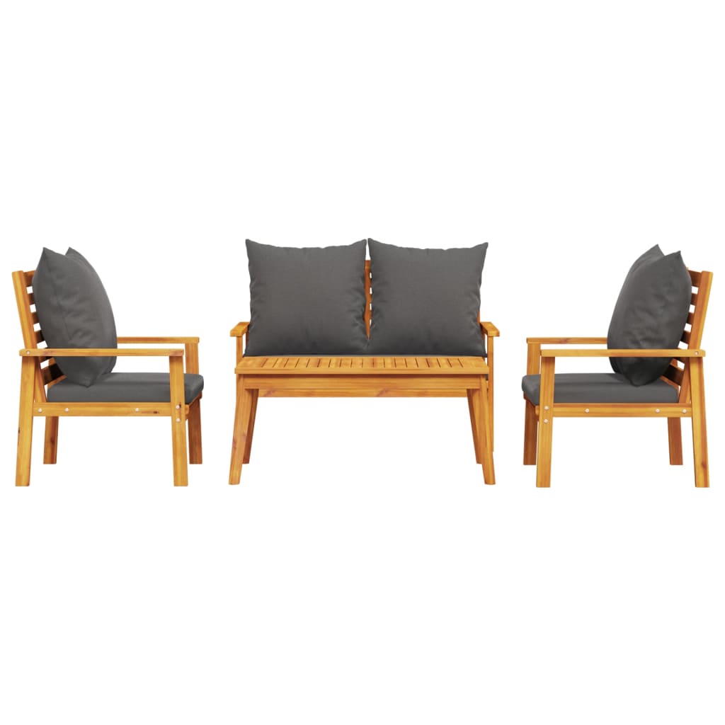 Garden furniture set 4 pzs and cushions solid wood acacia