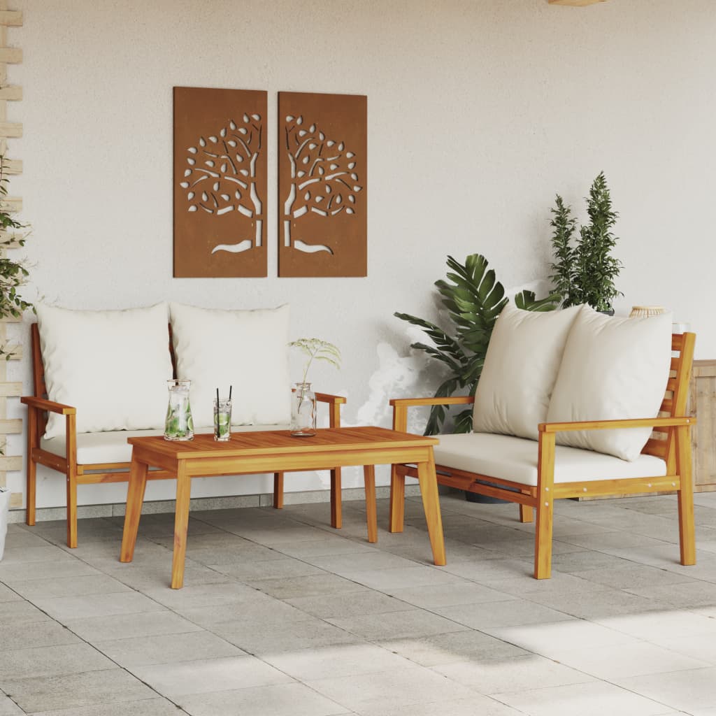 Vetonek Set de muebles para jardín 3 piezas con cojines madera acacia