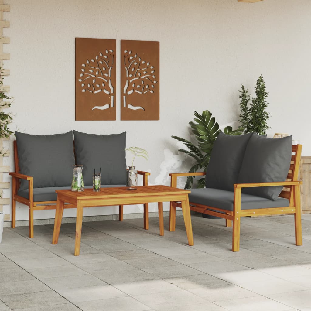 Vetonek Set de muebles para jardín 3 piezas con cojines madera acacia