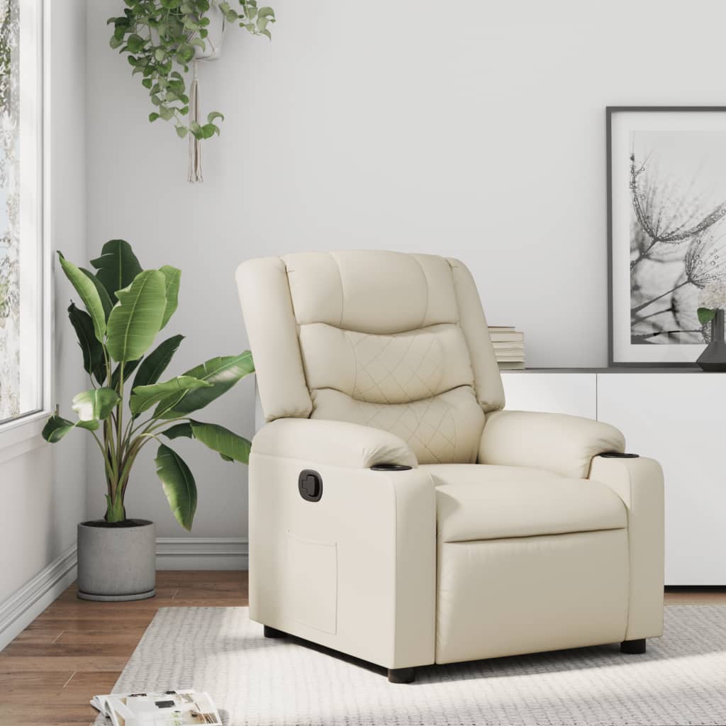 Vetonek Sillón reclinable de cuero sintético crema