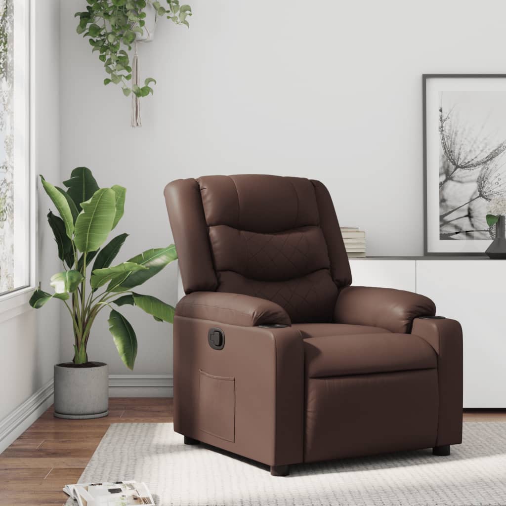 Vetonek Sillón reclinable de cuero sintético marrón