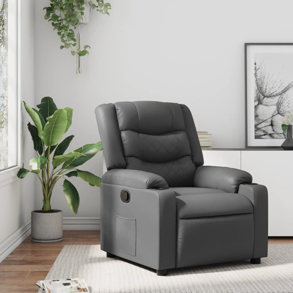 Vetonek Sillón reclinable de cuero sintético gris