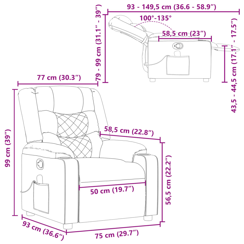 Sillón de masaje reclinable cuero sintético negro