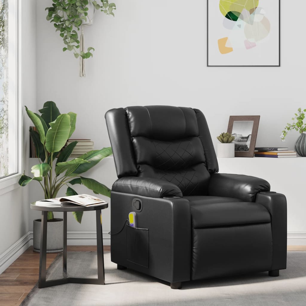 Vetonek Sillón de masaje reclinable cuero sintético negro