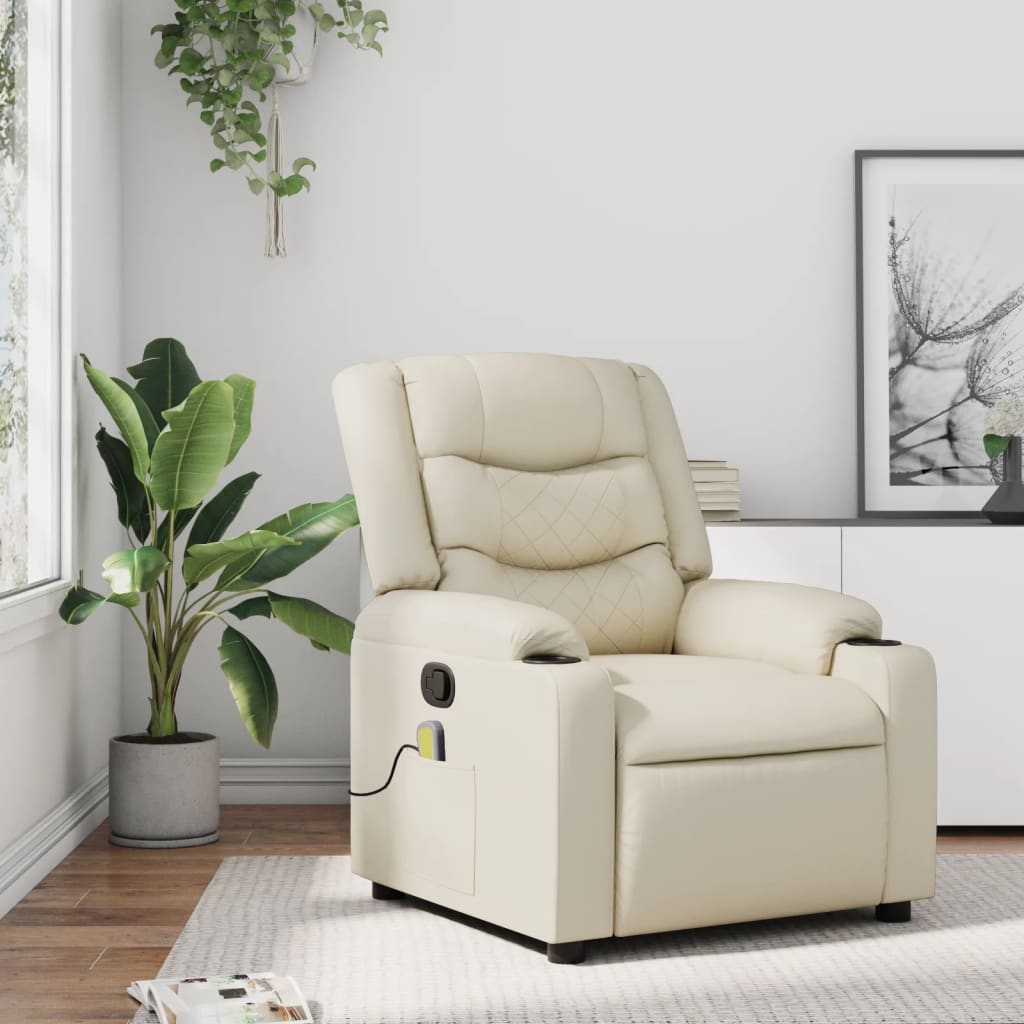 Vetonek Sillón reclinable de masaje cuero sintético crema