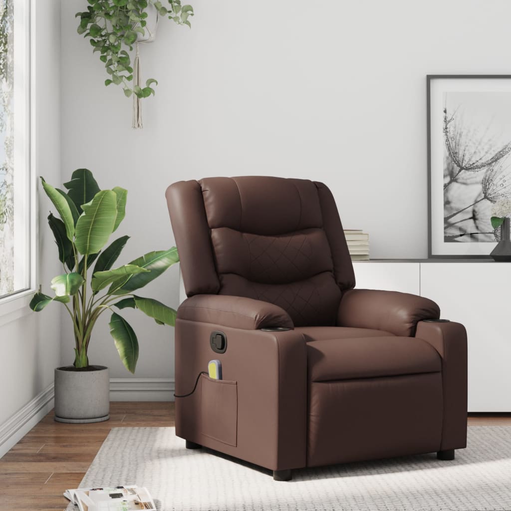 Vetonek Sillón de masaje reclinable cuero sintético marrón