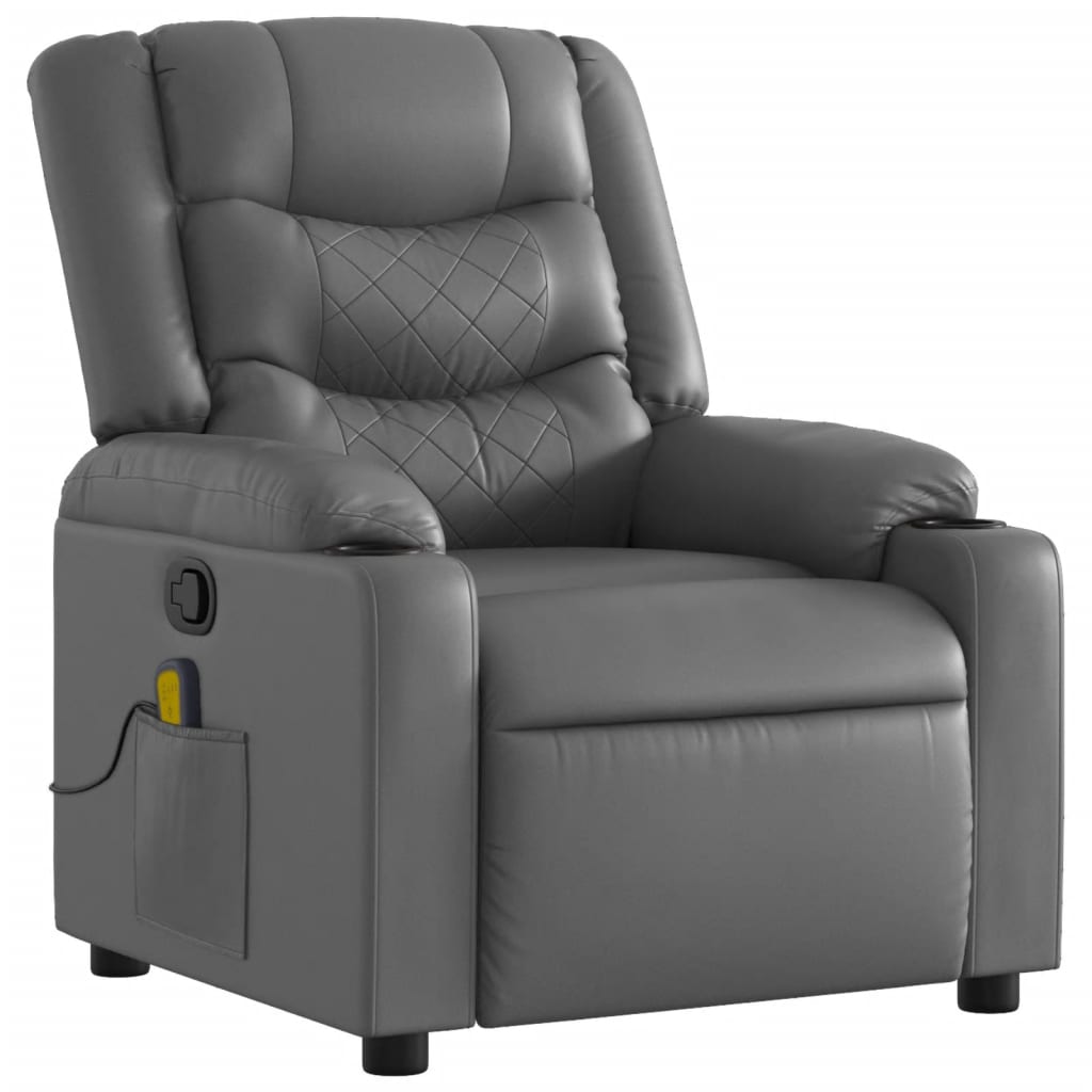 Gray synthetic leather reclining massage chair