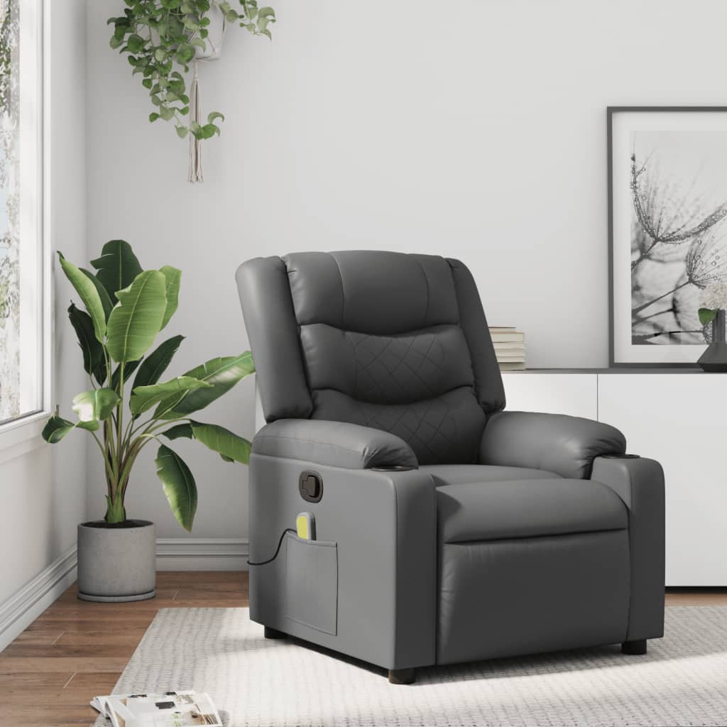 Vetonek Sillón de masaje reclinable cuero sintético gris