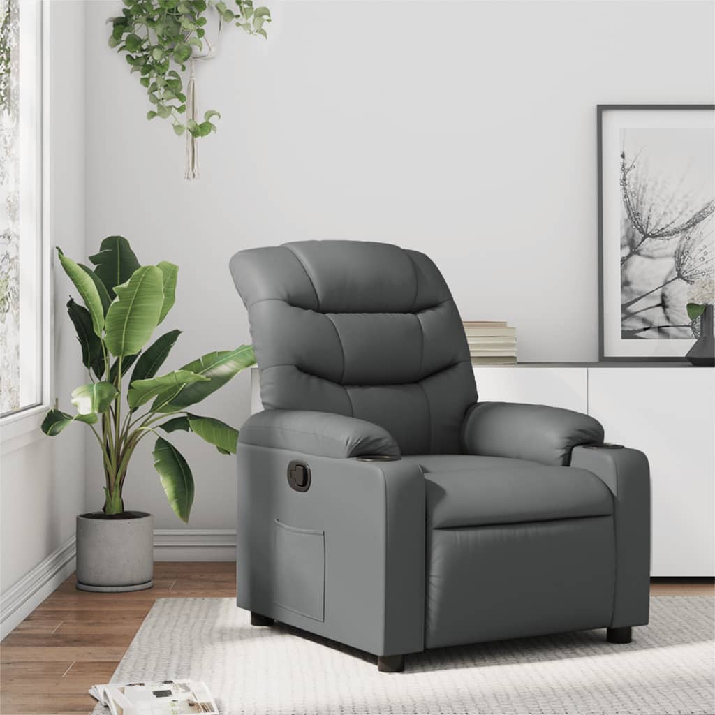 Vetonek Sillón reclinable de cuero sintético gris