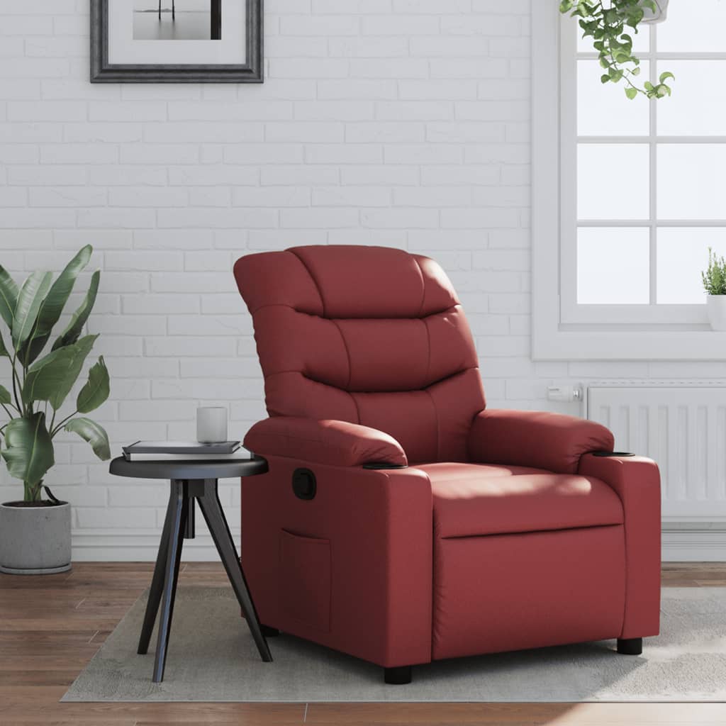 Vetonek Sillón reclinable de cuero sintético rojo tinto