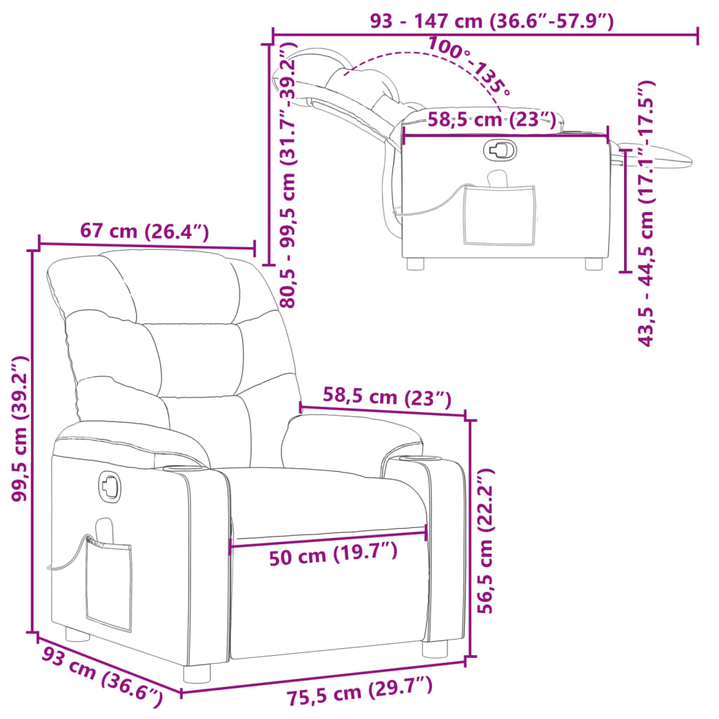 Sillón de masaje reclinable cuero sintético negro