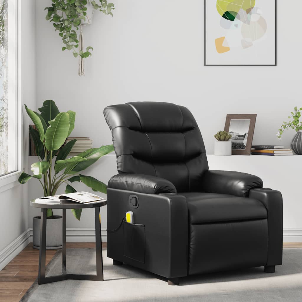 Vetonek Sillón de masaje reclinable cuero sintético negro