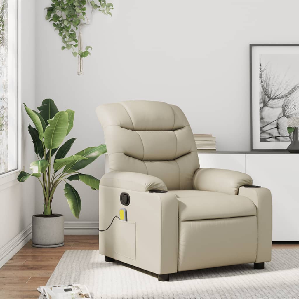 Vetonek Sillón reclinable de masaje cuero sintético crema