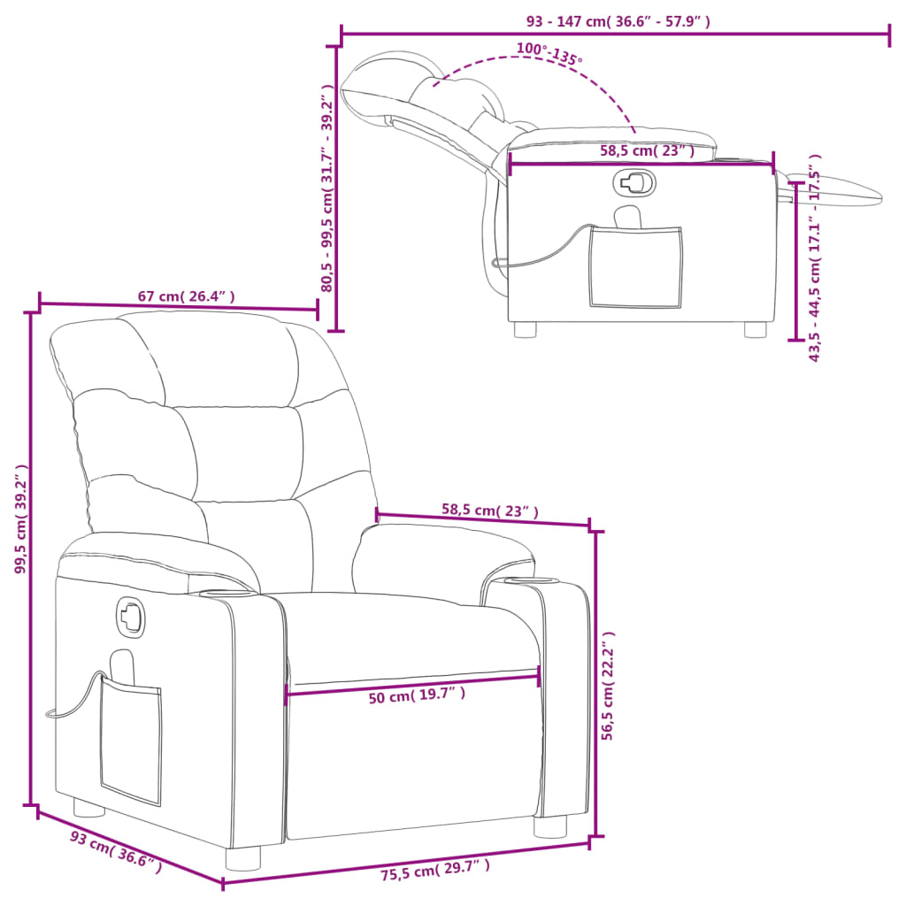 Brown synthetic leather reclining massage chair