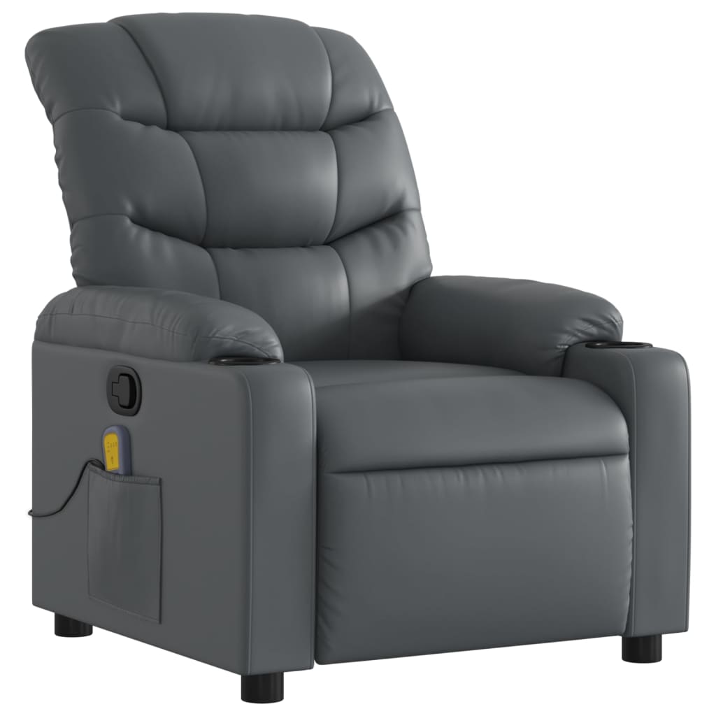 Gray synthetic leather reclining massage chair