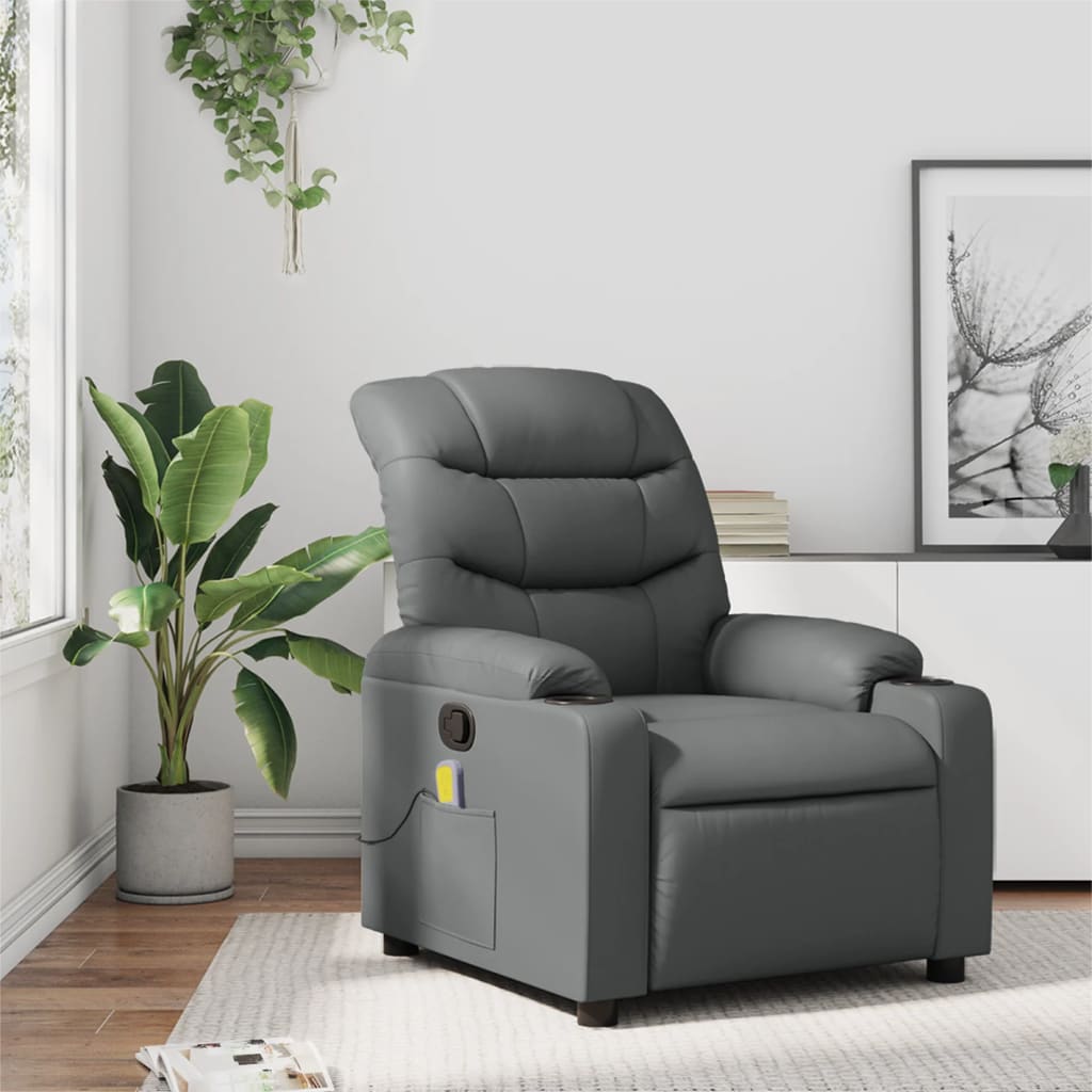 Vetonek Sillón de masaje reclinable cuero sintético gris