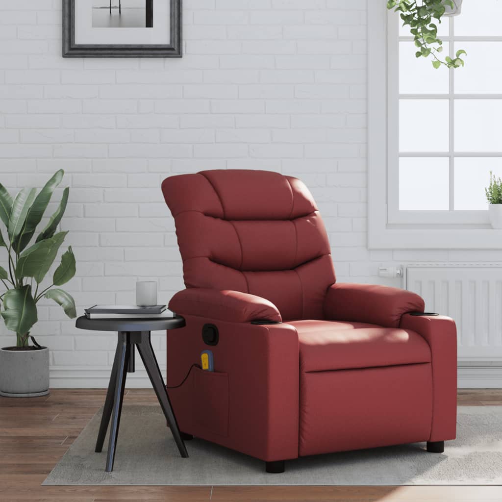 Vetonek Sillón de masaje reclinable cuero sintético rojo tinto