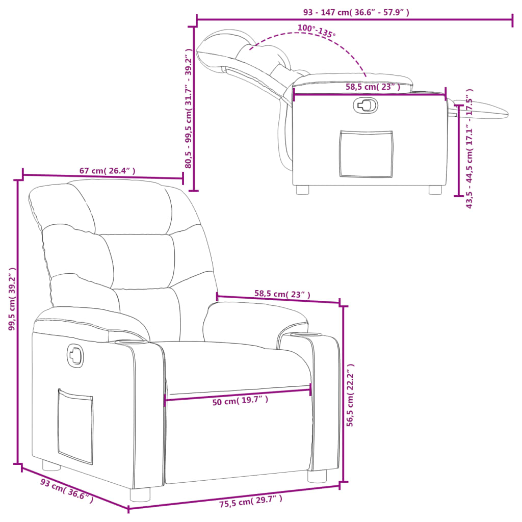 Sillón reclinable de tela gris taupe