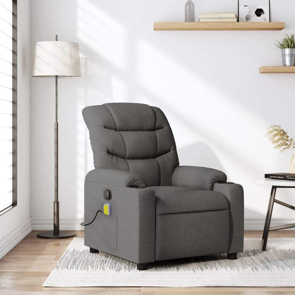 Vetonek Sillón de masaje reclinable de tela gris oscuro