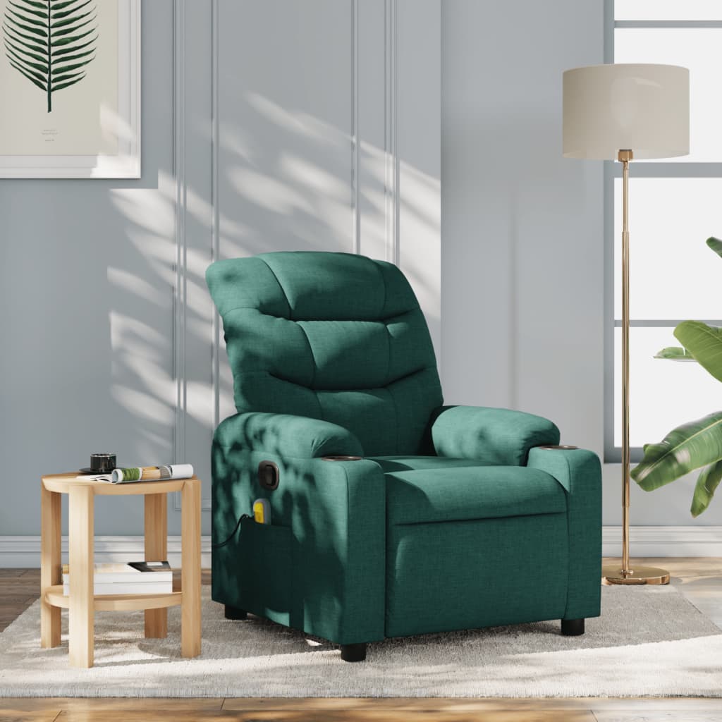 Vetonek Sillón de masaje reclinable de tela verde oscuro