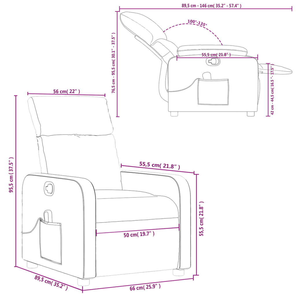 Sillón de masaje reclinable de tela gris oscuro