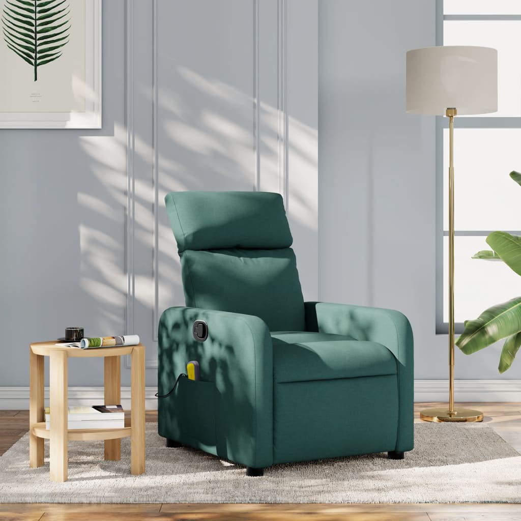 Vetonek Sillón de masaje reclinable de tela verde oscuro