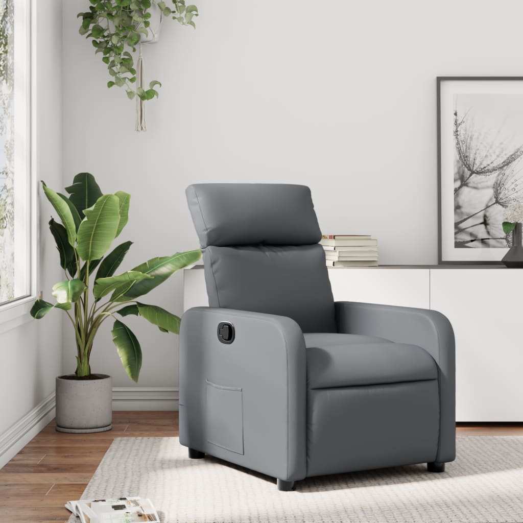 Vetonek Sillón reclinable de cuero sintético gris