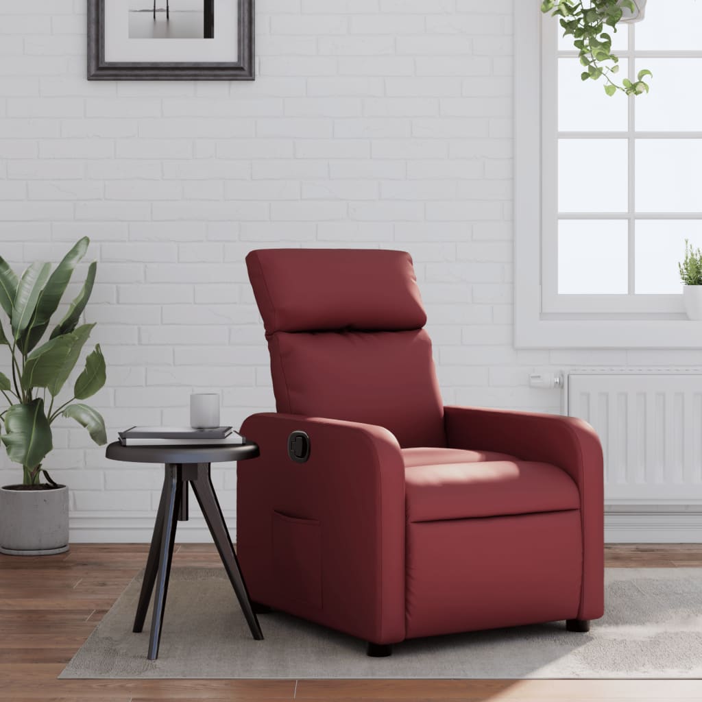 Vetonek Sillón reclinable de cuero sintético rojo tinto