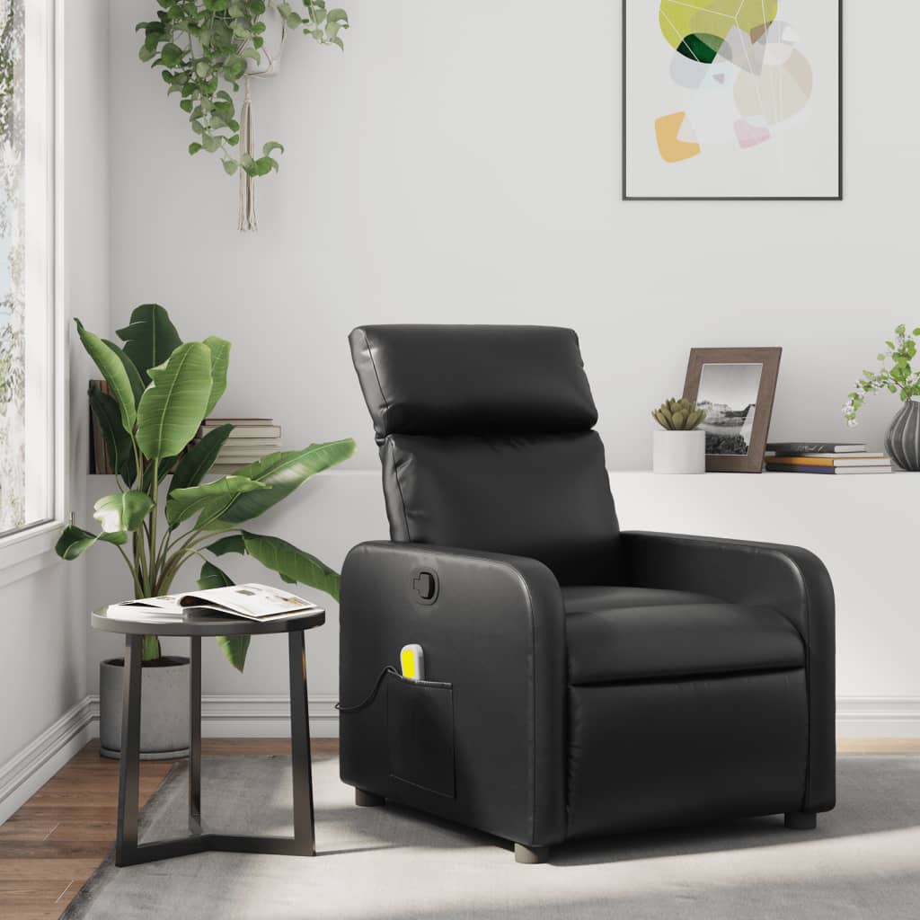 Vetonek Sillón de masaje reclinable cuero sintético negro