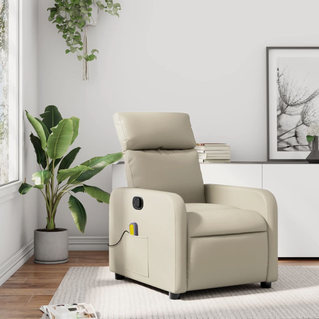 Vetonek Sillón reclinable de masaje cuero sintético crema