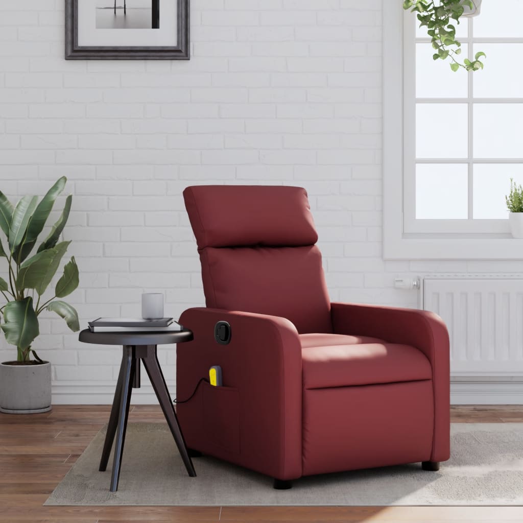 Vetonek Sillón de masaje reclinable cuero sintético rojo tinto