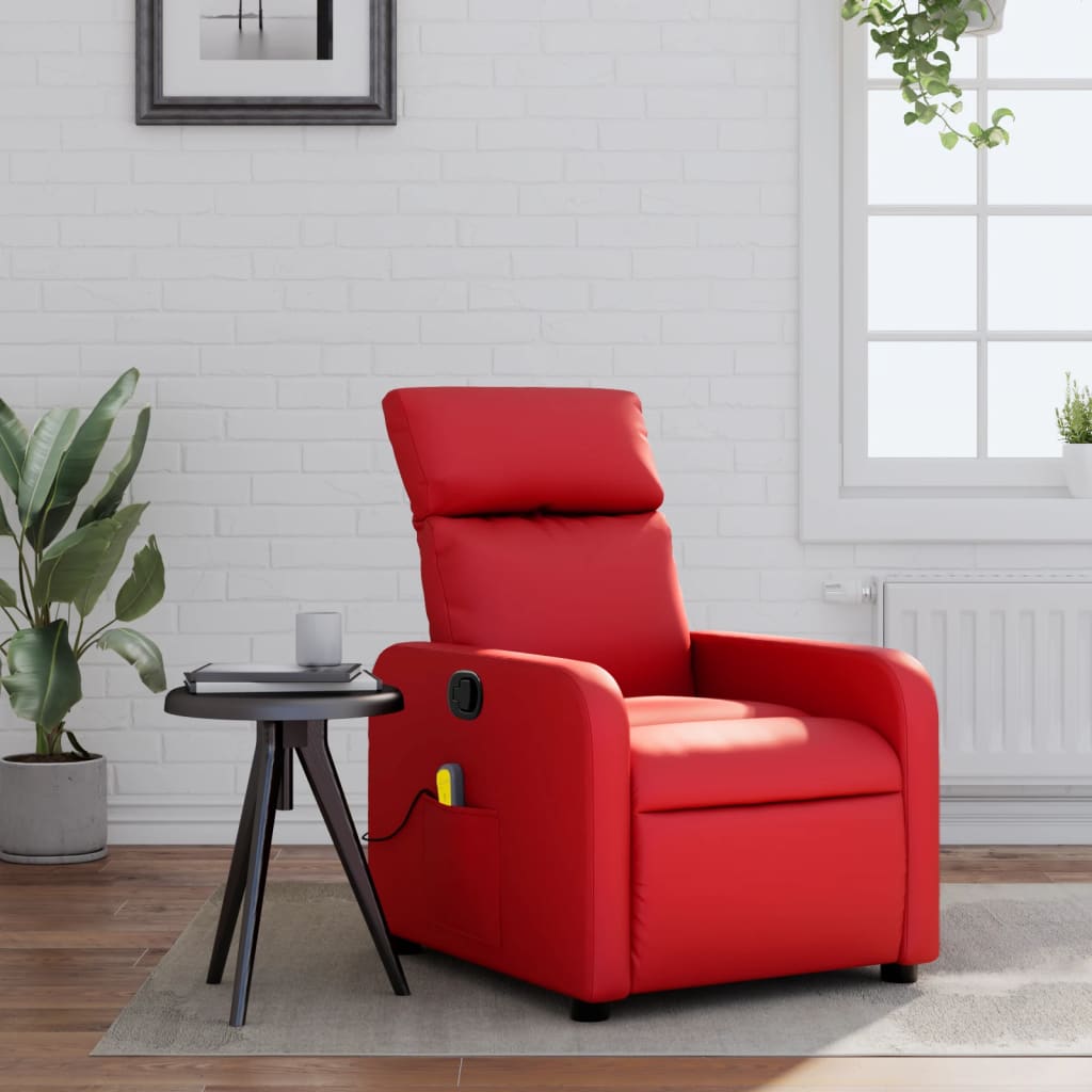 Vetonek Sillón de masaje reclinable cuero sintético rojo