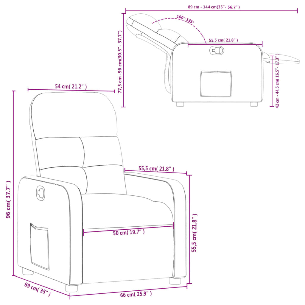 Sillón reclinable de tela gris taupe