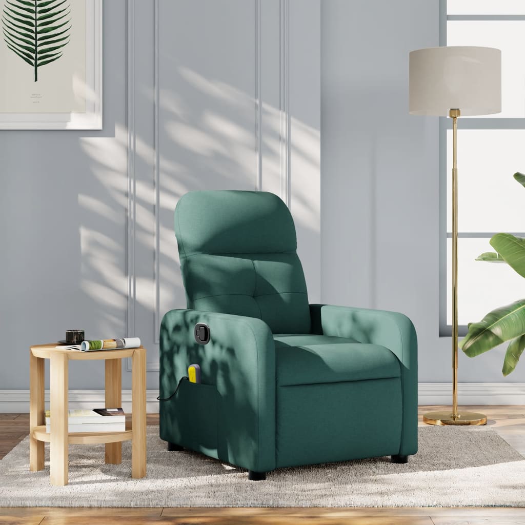 Vetonek Sillón de masaje reclinable de tela verde oscuro