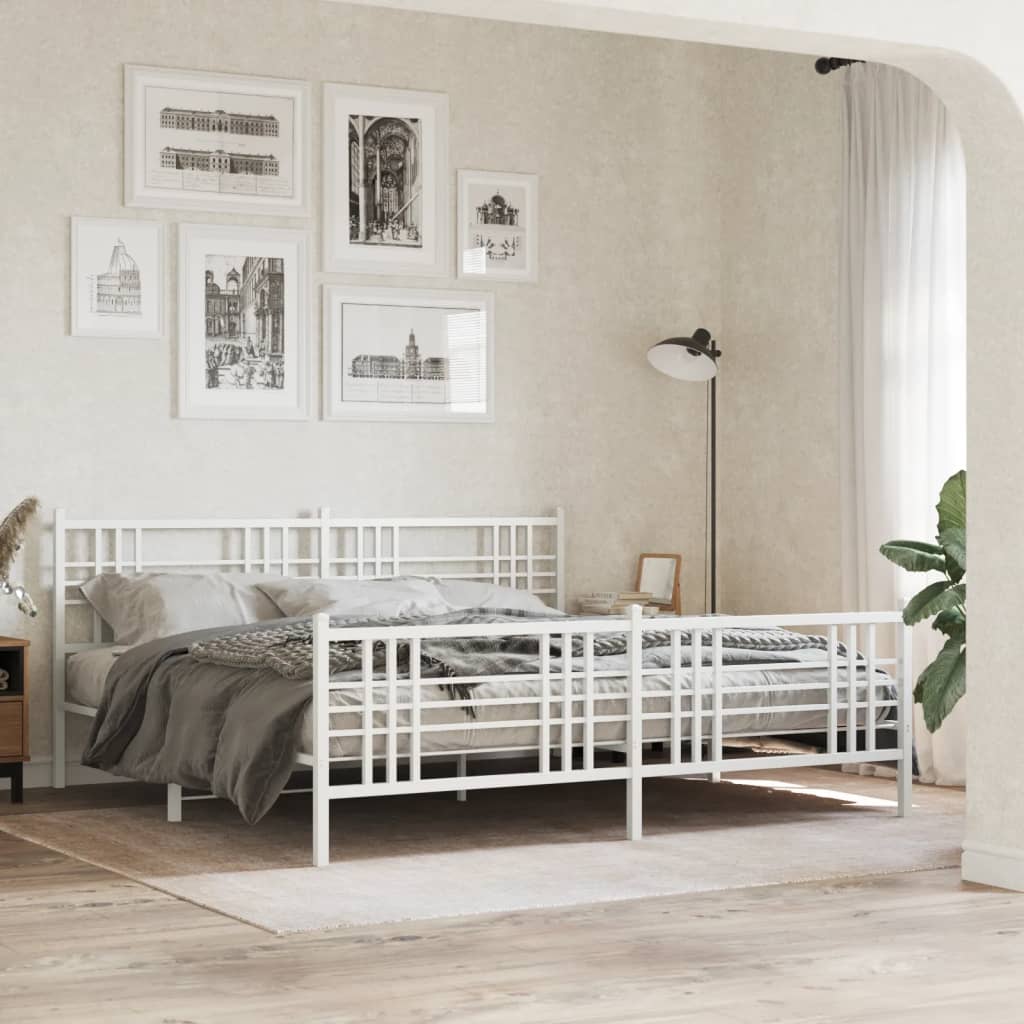 Vetonek Estructura cama sin colchón con estribo metal blanco 200x200 cm